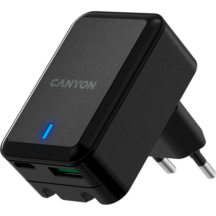 Зарядний пристрій CANYON H-20T 1xUSB-C, 1xUSB-A, PD3.0 20W, QC3.0 18W Black (CNS-CHA20B)