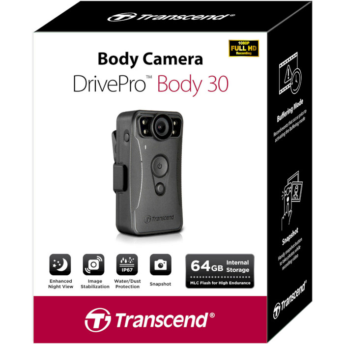 Нагрудний відеореєстратор TRANSCEND DrivePro Body 30 (TS64GDPB30A)