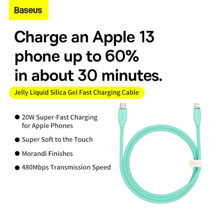 Кабель BASEUS Jelly Liquid Silica Gel Fast Charging Data Cable Type-C to iPhone 20W 1.2м Black (CAGD020001)