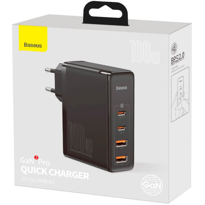 Зарядное устройство BASEUS GaN2 Pro Quick Charger 2C+2U 100W Black w/Type-C to Type-C cable (CCGAN2P-L01)