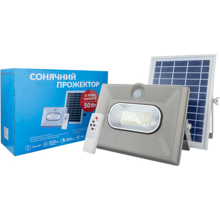 Прожектор LED на солнечной батарее с датчиком освещённости ALLTOP 0860A50-01 50W 6000K