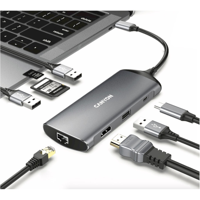 Порт-реплікатор CANYON DS-15 USB-C Multiport Hub 8-in-1 (CNS-TDS15)