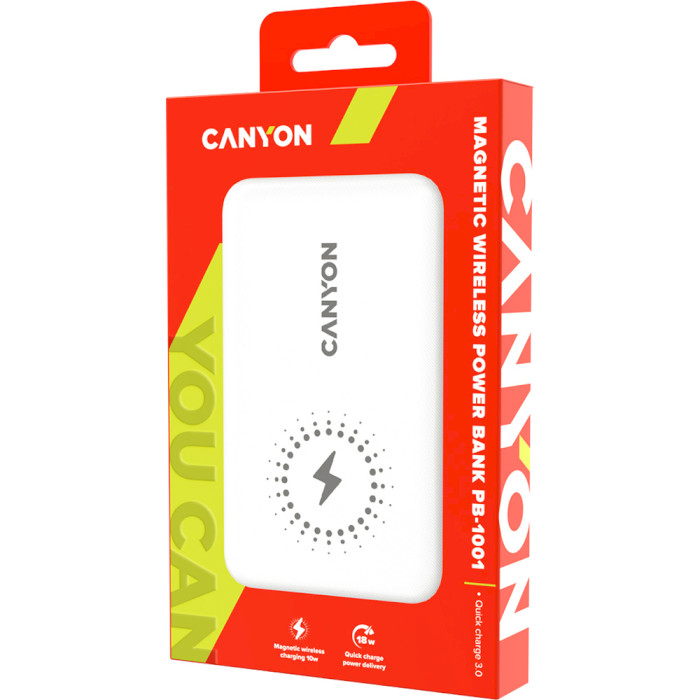 Повербанк з бездротовою зарядкою CANYON CNS-CPB1001 10000mAh White