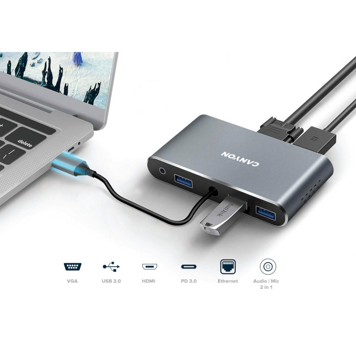 Порт-реплікатор CANYON DS-14 USB-C Multiport Hub 8-in-1 (CNS-TDS14)