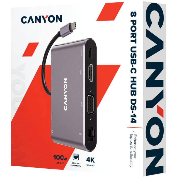 Порт-реплікатор CANYON DS-14 USB-C Multiport Hub 8-in-1 (CNS-TDS14)