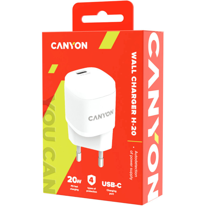 Зарядний пристрій CANYON H-20-05 1xUSB-C, PD3.0, 20W White (CNE-CHA20W05)