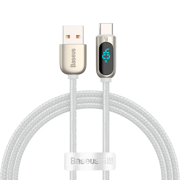 Кабель BASEUS Display Fast Charging Data Cable USB to Type-C 5A 1м White (CATSK-02)