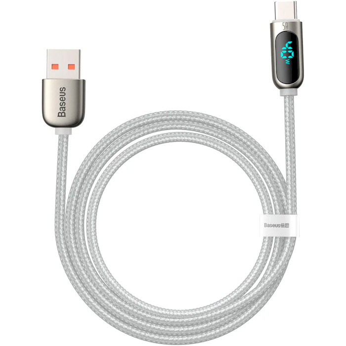 Кабель BASEUS Display Fast Charging Data Cable USB to Type-C 5A 1м White (CATSK-02)