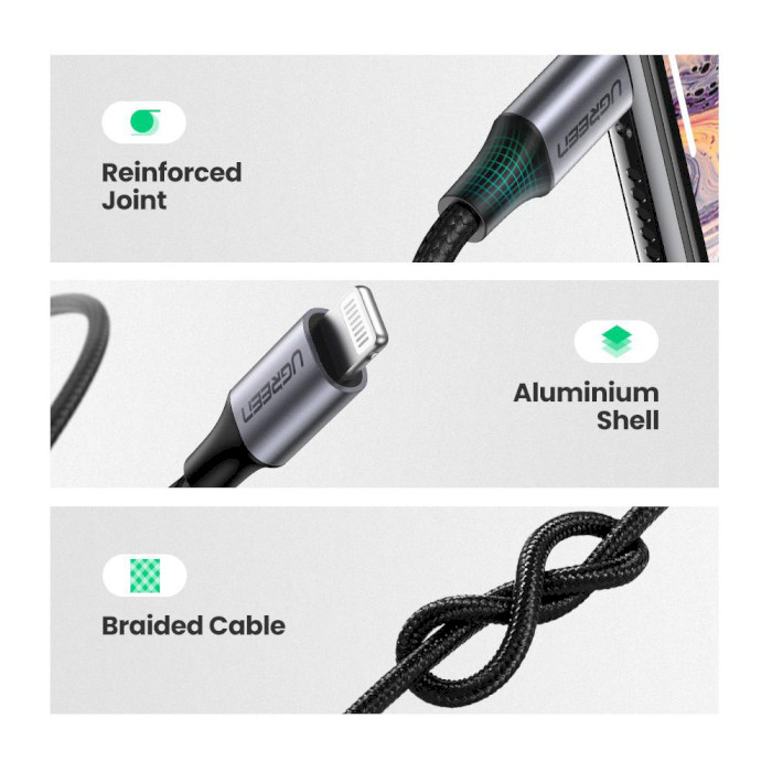 Кабель UGREEN US315 Lightning to 3.5mm Male Aux Cable Lightning - AUX 1м Black (70509)