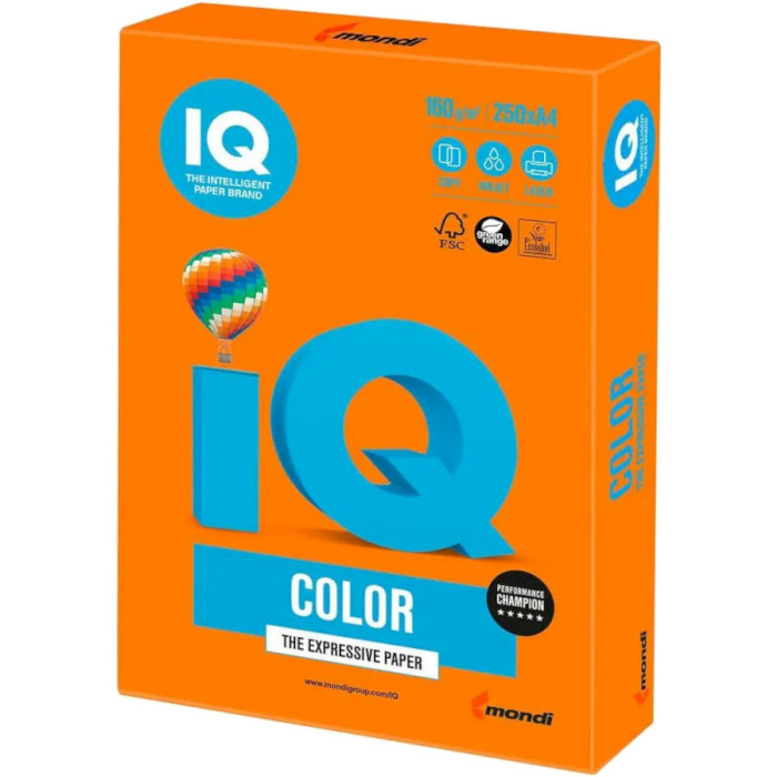 Офісний кольоровий папір MONDI IQ Color Intensive Orange A4 160г/м² 250арк (OR43/A4/160/IQ)