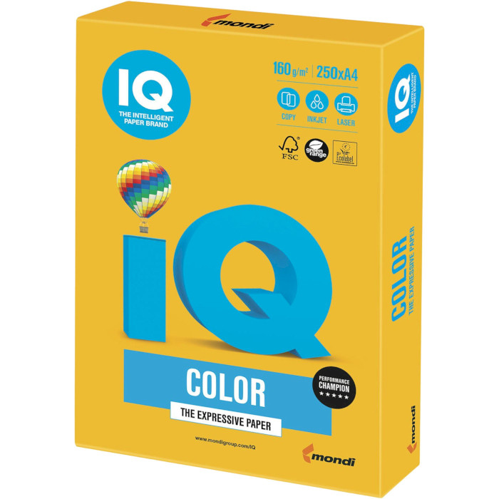 Офисная цветная бумага MONDI IQ Color Intensive Sunny Yellow A4 160г/м² 250л (SY40/A4/160/IQ)