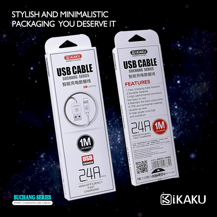 Кабель iKAKU Suchang USB-A for Lightning 1м White (KSC-060/18951)