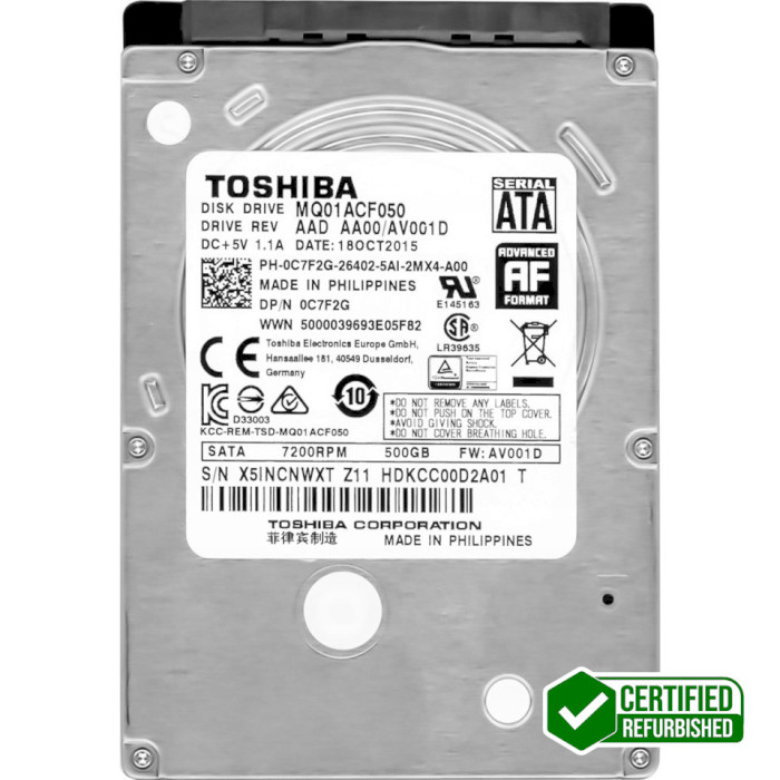 Жорсткий диск 2.5" TOSHIBA MQ01 500GB SATA/16MB (MQ01ACF050-FR) Refurbished
