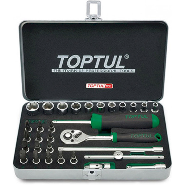 Набір торцевих головок з тріскачкою та насадками TOPTUL Dr. Socket Set Metric 1/4" 11шт 31пр (GCAD3101)