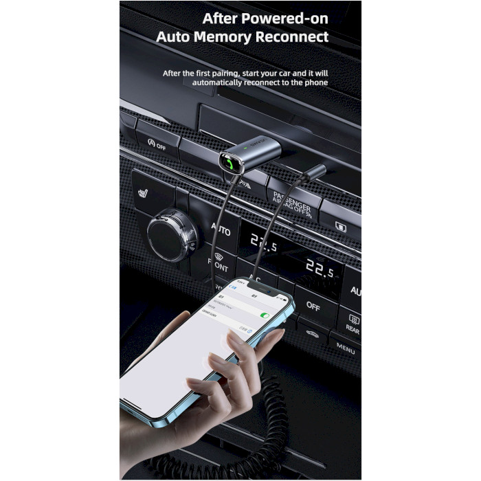 Bluetooth аудіо адаптер USAMS US-SJ504 Aluminum Alloy Car Wireless Audio Receiver Iron Gray (SJ504JSQ01)