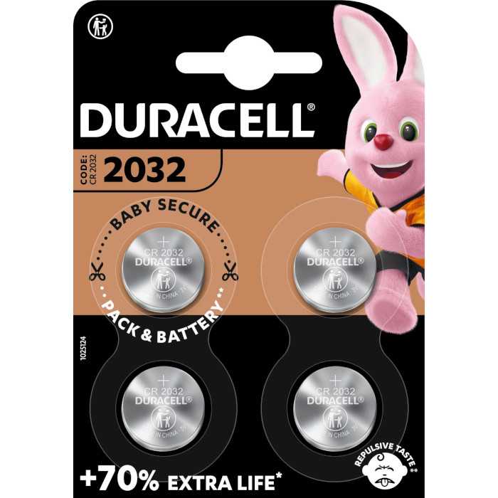 Батарейка DURACELL Lithium CR2032 4шт/уп (5007662/5010951)