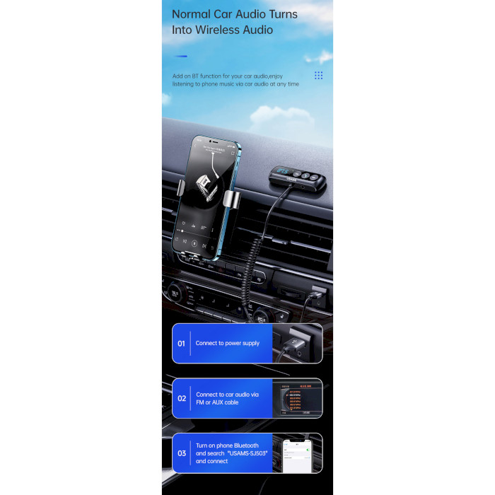 Bluetooth аудіо адаптер USAMS US-SJ503 Car Digital Display FM Wireless Audio Receiver (SJ503JSQ01)
