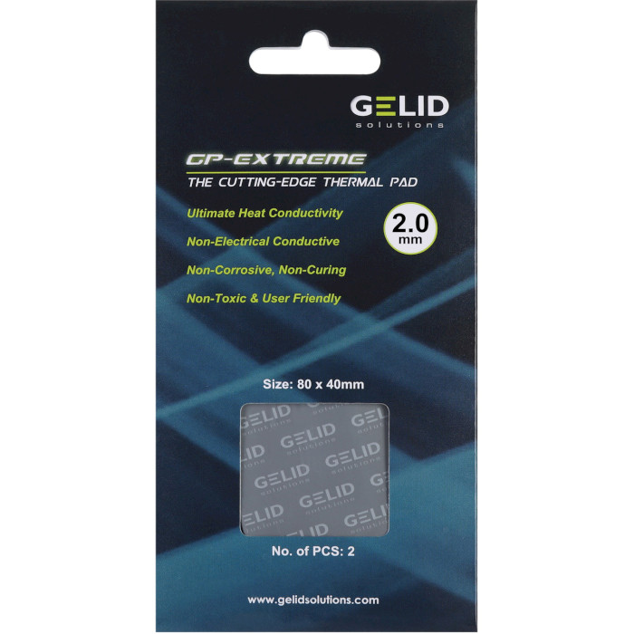 Набір термопрокладок GELID SOLUTIONS GP-Extreme Thermal Pad 80x40x2.0mm 2шт (TP-VP01-D)