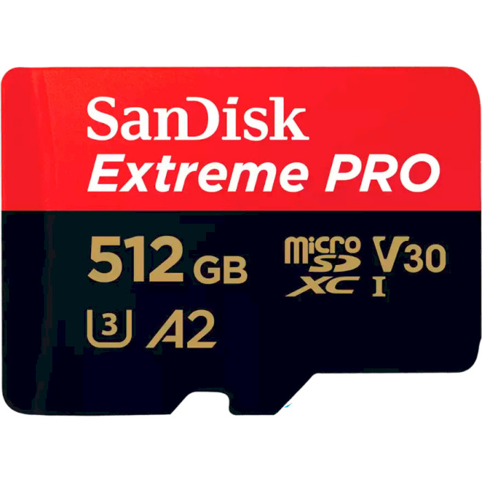 Карта памяти SANDISK microSDXC Extreme Pro 512GB UHS-I U3 V30 A2 Class 10 + SD-adapter (SDSQXCD-512G-GN6MA)