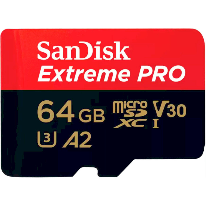 Карта памяти SANDISK microSDXC Extreme Pro 64GB UHS-I U3 V30 A2 Class 10 + SD-adapter (SDSQXCU-064G-GN6MA)
