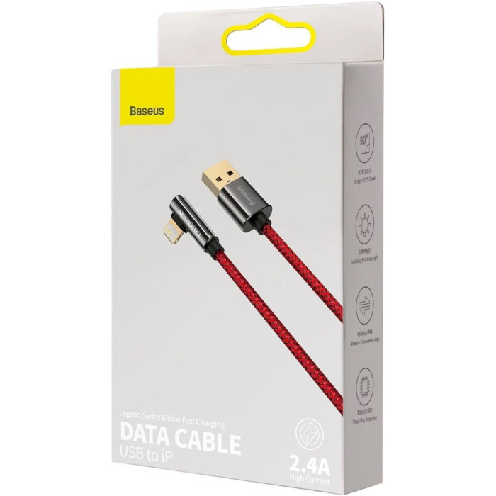 Кабель BASEUS Legend Series Elbow Fast Charging Data Cable USB to iP 1м Red (CACS000009)