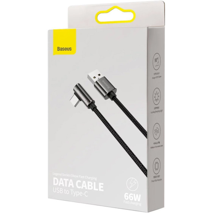 Кабель BASEUS Legend Series Elbow Fast Charging Data Cable USB to Type-C 66W 2м Black (CATCS-C01)