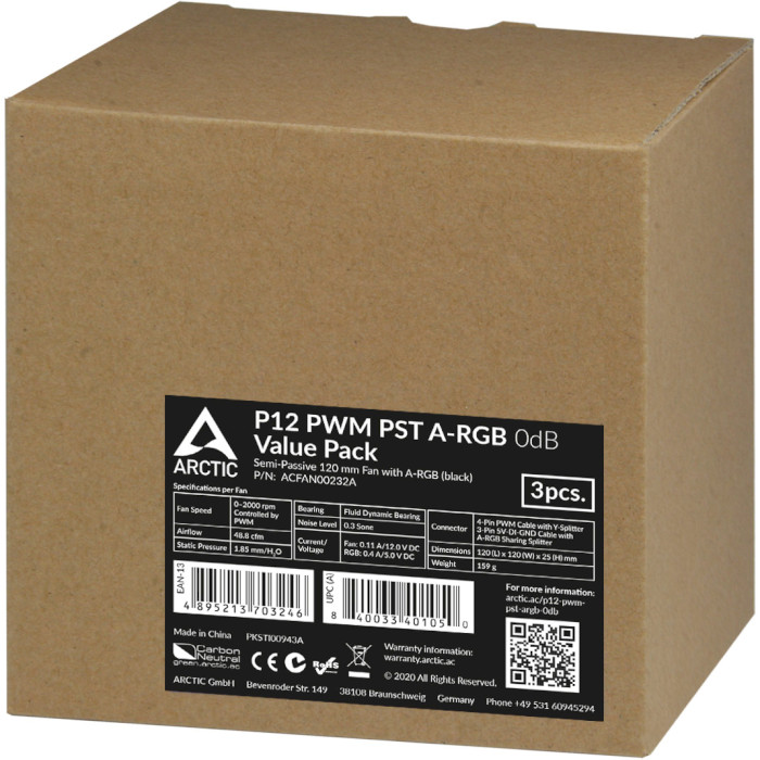 Комплект вентиляторів ARCTIC P12 PWM PST A-RGB Black 3-Pack (ACFAN00232A)