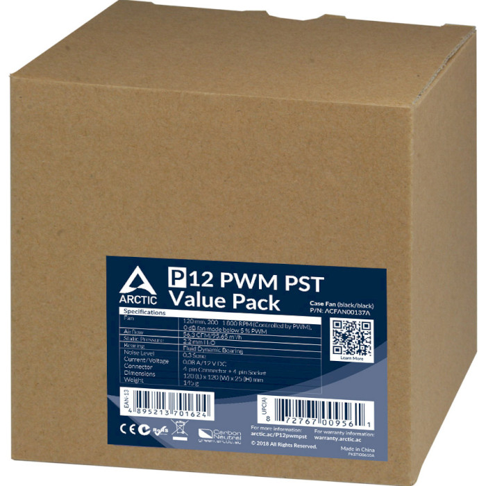 Комплект вентиляторов ARCTIC P12 PWM PST Black 5-Pack (ACFAN00137A)