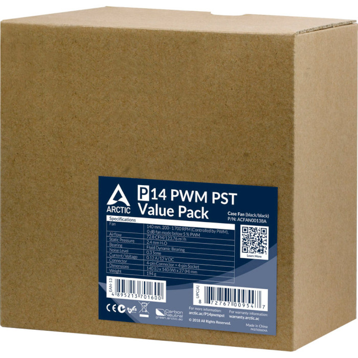 Комплект вентиляторов ARCTIC P14 PWM PST Black 5-Pack (ACFAN00138A)