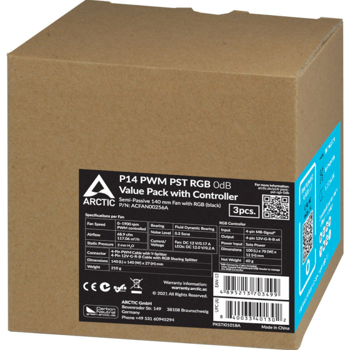 Комплект вентиляторів ARCTIC P14 PWM PST RGB 3-Pack (ACFAN00256A)