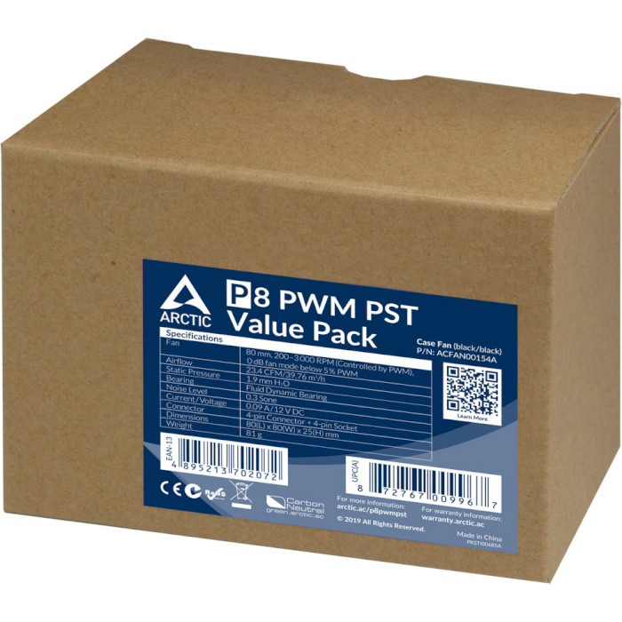 Комплект вентиляторів ARCTIC P8 PWM PST Black 5-Pack (ACFAN00154A)