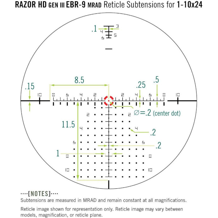 Приціл оптичний VORTEX Razor HD Gen III 1-10x24 FFP EBR-9 (RZR-11002)