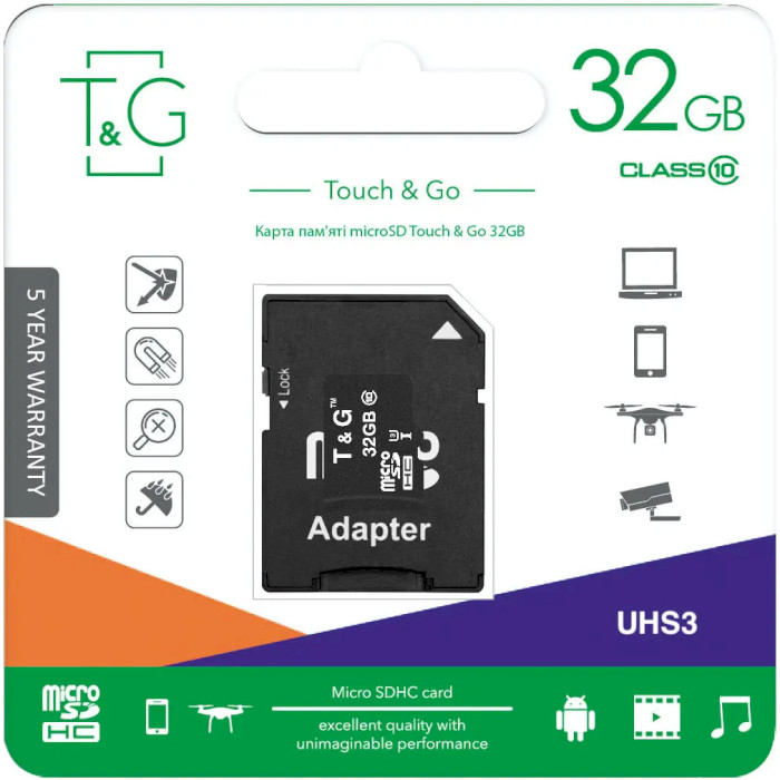 Карта памяти T&G microSDHC 32GB UHS-I U3 Class 10 + SD-adapter (TG-32GBSD10U3-01)