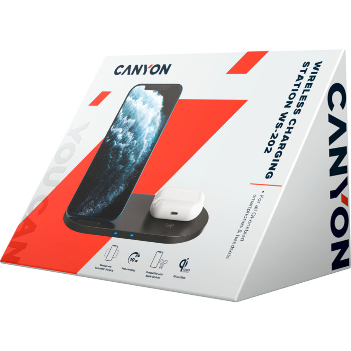 Бездротовий зарядний пристрій CANYON WS-202 Wireless Charging Station Black (CNS-WCS202B)