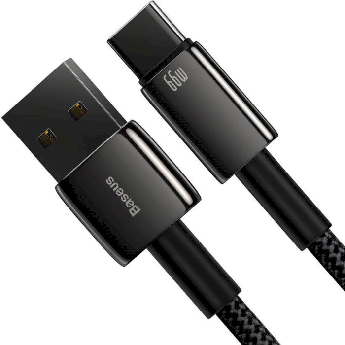 Кабель BASEUS Tungsten Gold Fast Charging Data Cable USB to Type-C 66W 1м Black (CATWJ-B01)