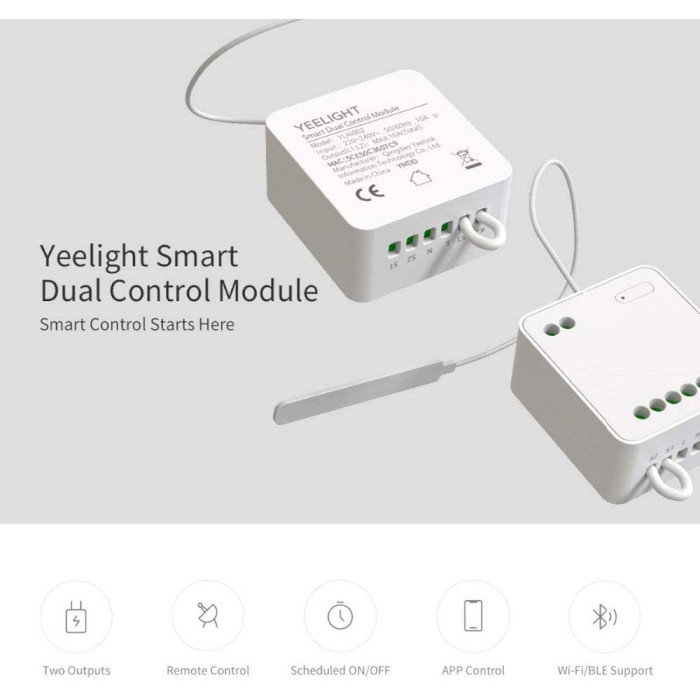 Розумний Wi-Fi перемикач (реле) YEELIGHT Smart Dual Control Module (YLAI002)