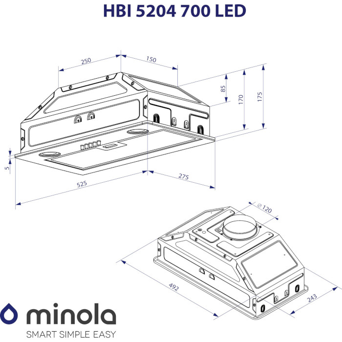 Вытяжка MINOLA HBI 5204 GR 700 LED