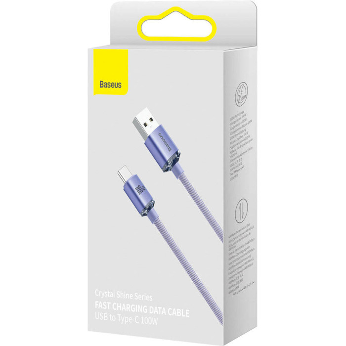 Кабель BASEUS Crystal Shine Series Fast Charging Data Cable USB to Type-C 100W 2м Purple (CAJY000505)
