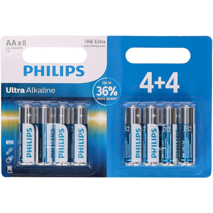 Батарейка PHILIPS Ultra Alkaline AA 8шт/уп (LR6E8B/10)