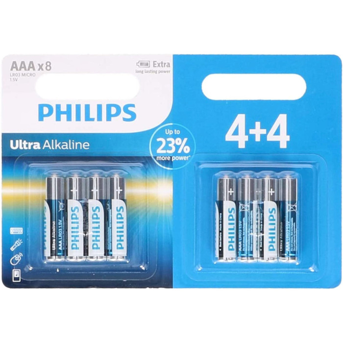 Батарейка PHILIPS Ultra Alkaline AAA 8шт/уп (LR03E8B/10)