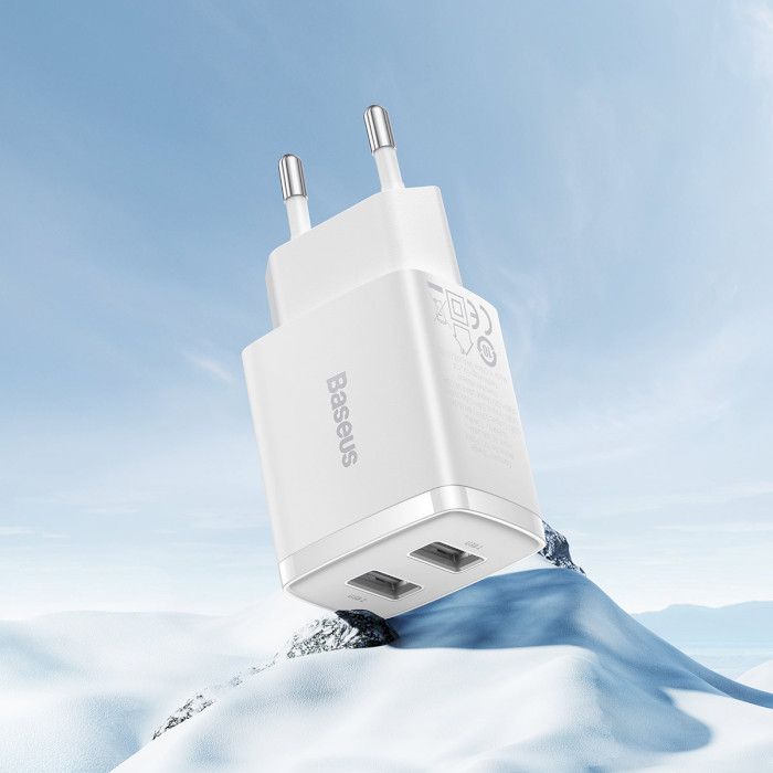 Зарядний пристрій BASEUS Compact Charger 2U 10.5W EU White (CCXJ010202)