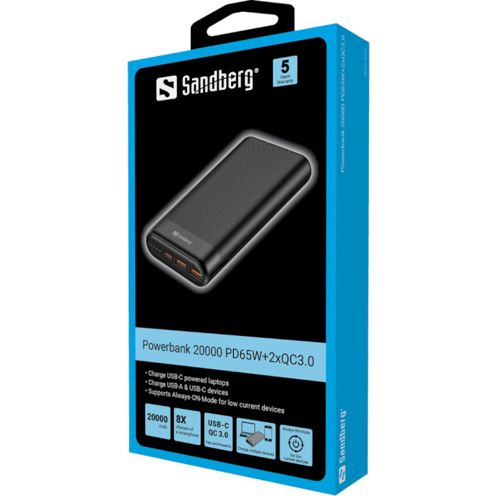 Повербанк SANDBERG Powerbank PD65W+2xQC3.0 20000mAh (420-62)