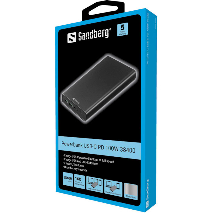 Повербанк SANDBERG Powerbank USB-C PD 100W 38400mAh (420-63)