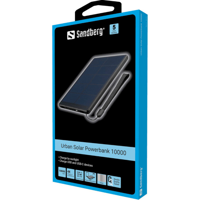 Повербанк с солнечной батареей SANDBERG Urban Solar Powerbank 10000mAh (420-54)