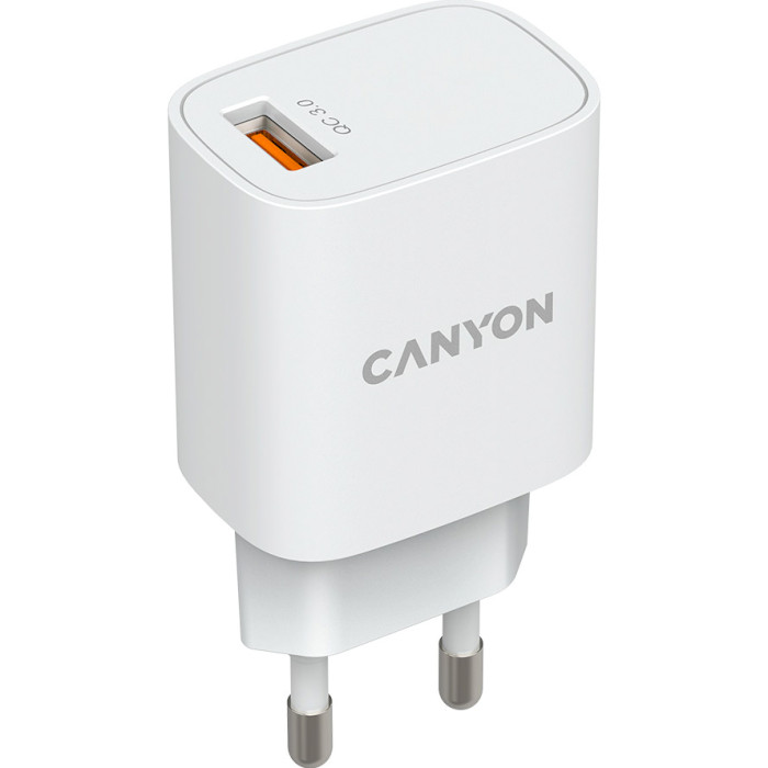 Зарядний пристрій CANYON H-18-01 1xUSB-A, QC3.0, 18W White (CNE-CHA18W)