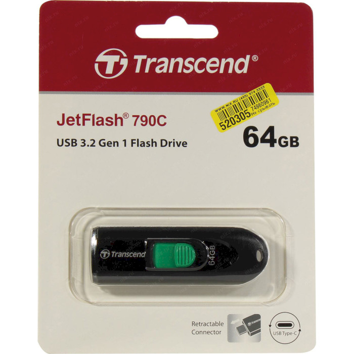 Флешка TRANSCEND JetFlash 790C 64GB Black (TS64GJF790C)