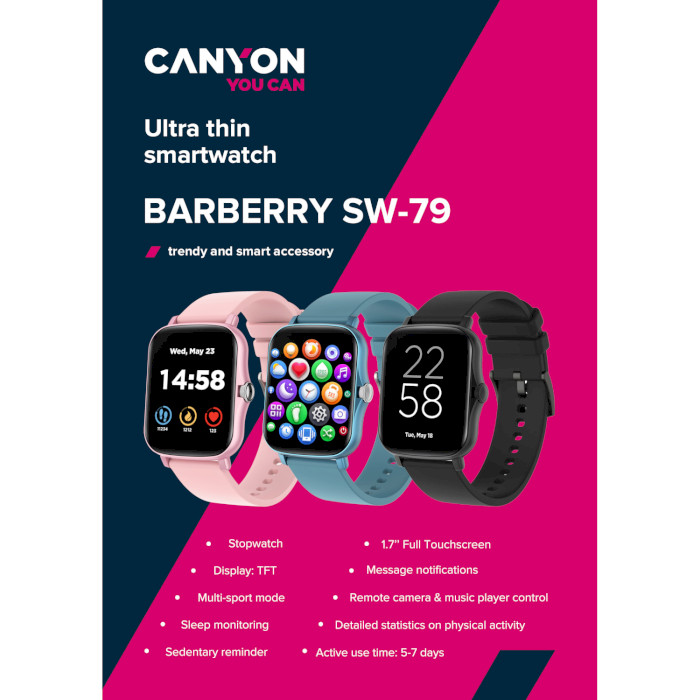 Смарт-часы CANYON SW-79 Barberry Black (CNS-SW79BB)