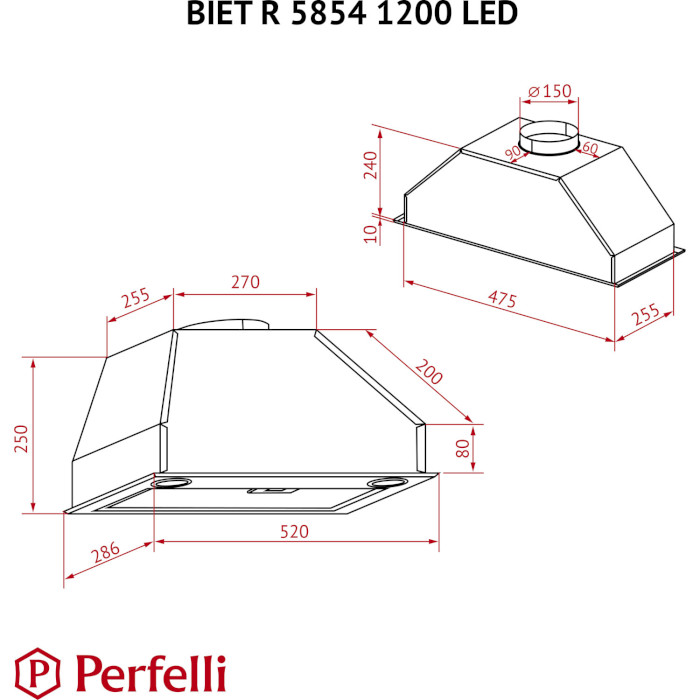 Витяжка PERFELLI BIET R 5854 BL 1200 LED