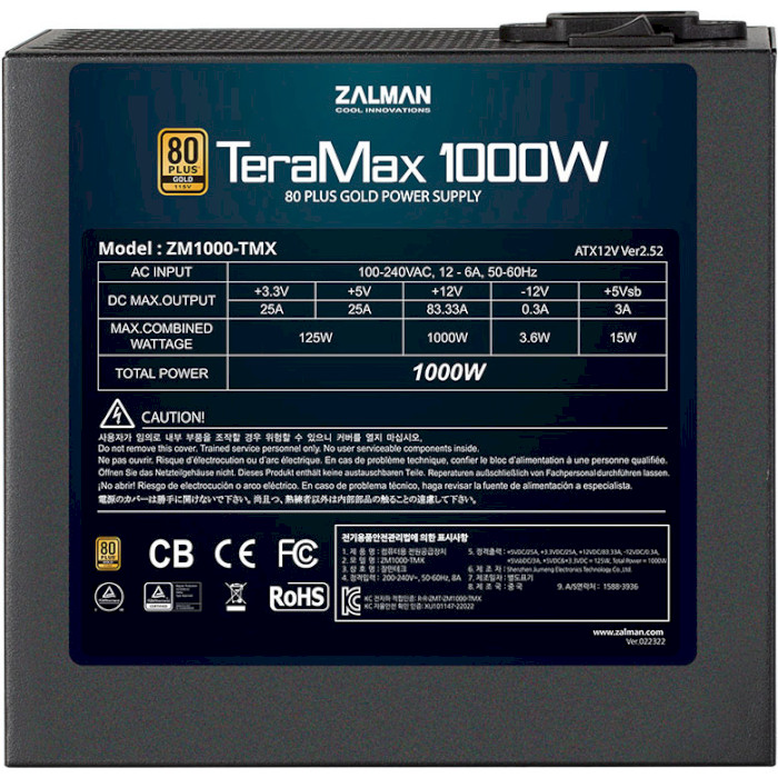 Блок питания 1000W ZALMAN TeraMax ZM1000-TMX