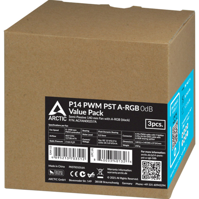 Вентилятор ARCTIC P14 PWM PST A-RGB 3-Pack (ACFAN00257A)